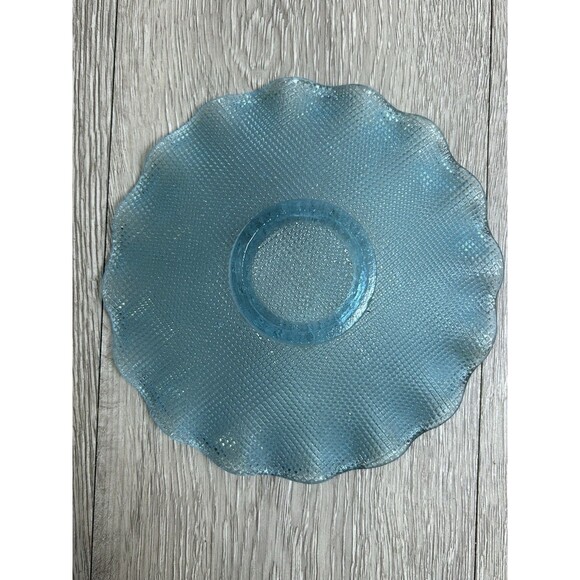 Vintage Blue Ruffled Edge Waffle Bowl & Saucer Colony Glass? - Picture 8 of 10